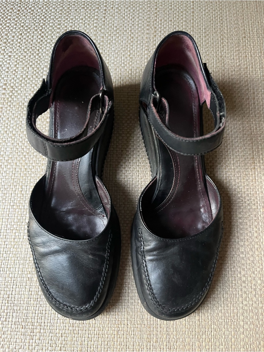 Vintage Via Spiga black leather wedge Mary Jane shoes